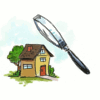 Cartoon magnifying glass over house