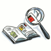 Cartoon book with magnifying glass