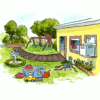 Cartoon of a residential yard